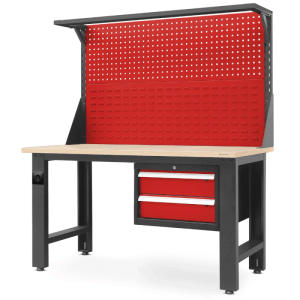 DELUKE Werkbank Werkstatt ROBI 170 x 150 x 75 cm Anthrazit-Rot Platte Braun