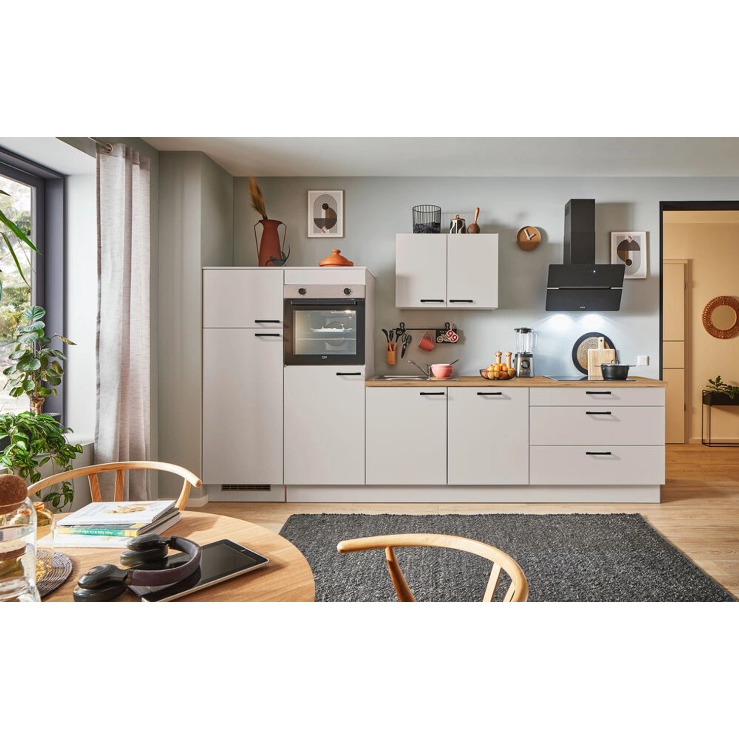 pino Küchenzeile 320 cm Kaschmirgrau Anschlag,inks 2 Geräteschränke günstig online kaufen