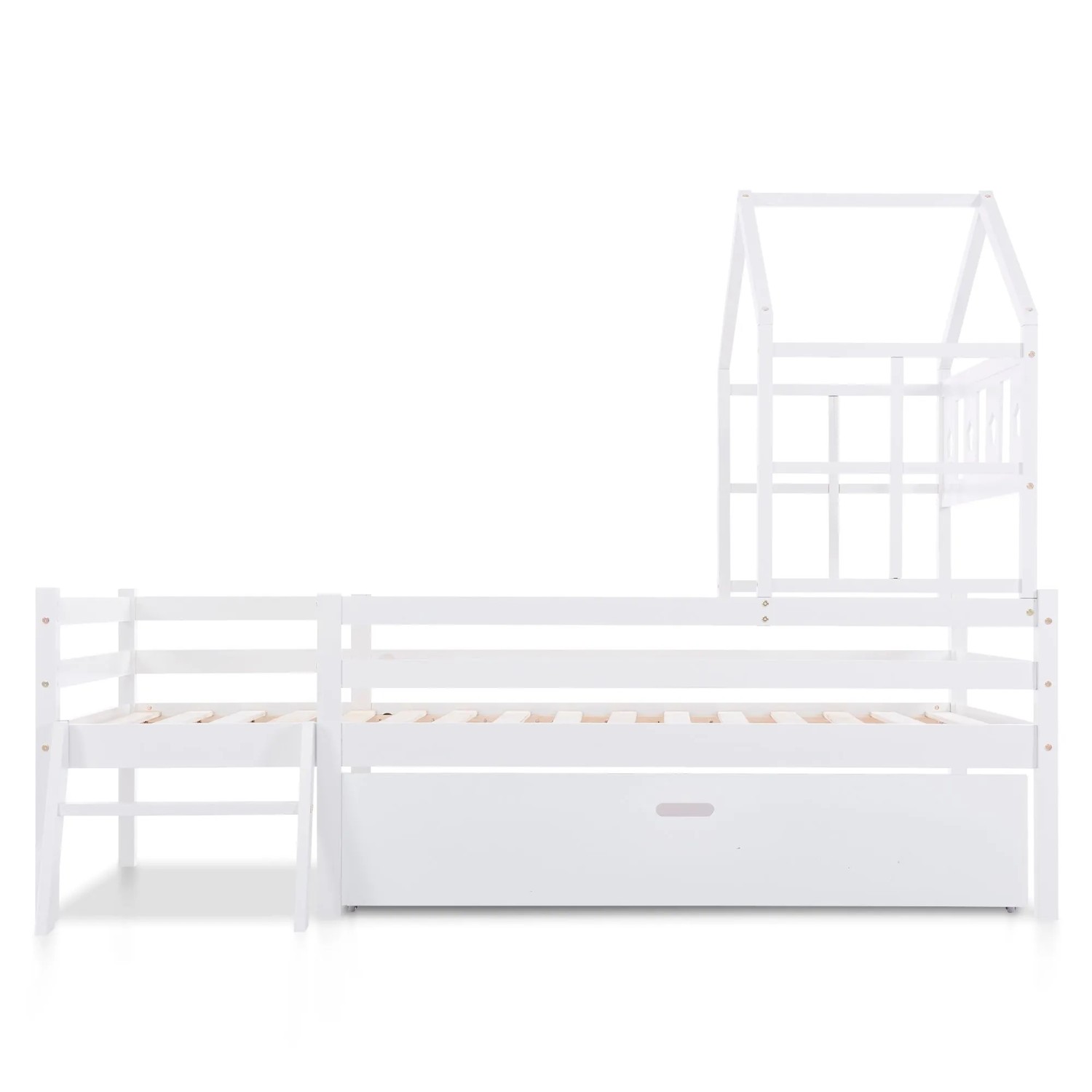 Merax Hausbett 90x200 Weiß Massivholz Mit Leiter Ohne Matratze