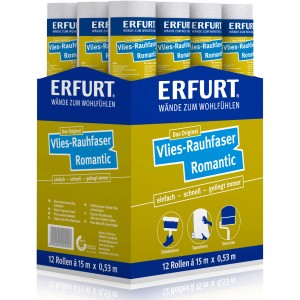 Erfurt Vlies-Rauhfaser Romantic, 12 Rollen überstreichbare Tapete im Karton.