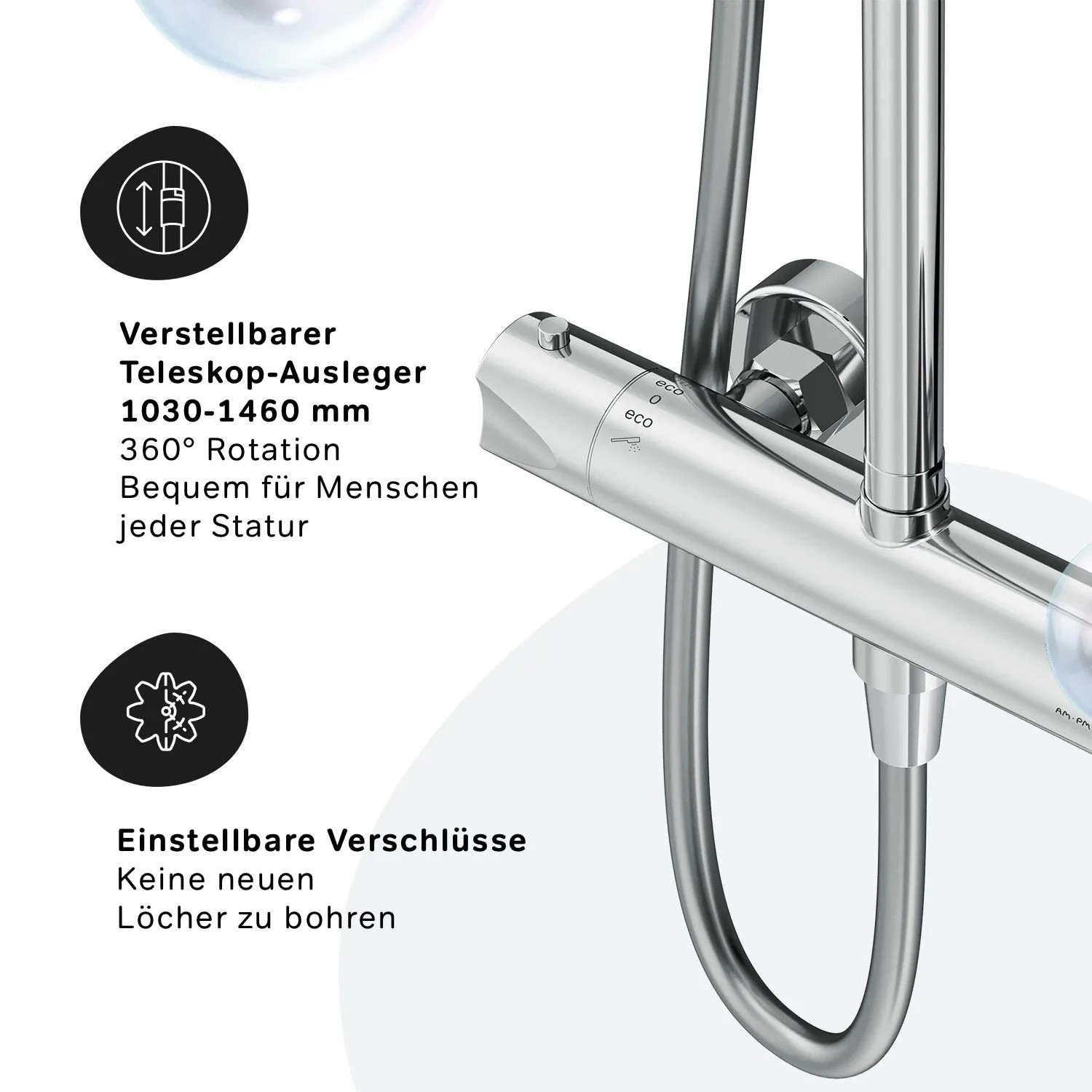 Holispa Wannen-Duschsystem – Edles Metall-Armaturenset Mit Regendusche, Handbrause & Wannenauslauf