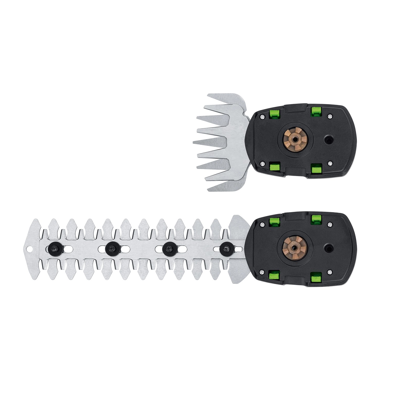 Aufsätze für LUX 20V Akku-Gras- und Strauchschere: Grasschere und Heckenschere.