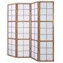 Brauner 4-teiliger Paravent Shoji aus Holz mit weißen Reispapier-Paneelen, ideal als Raumteiler oder Sichtschutz.