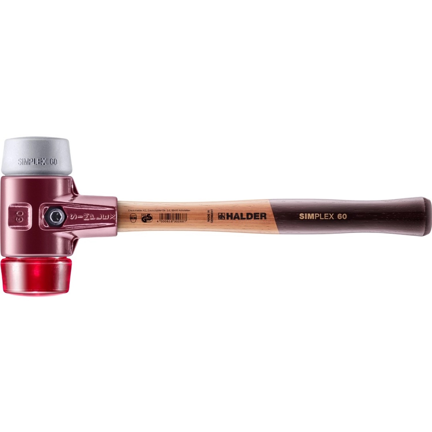 Halder Simplex Schonhammer Ø 60 mm TPE-mid Grau   Plastik Rot mit Tempergus günstig online kaufen