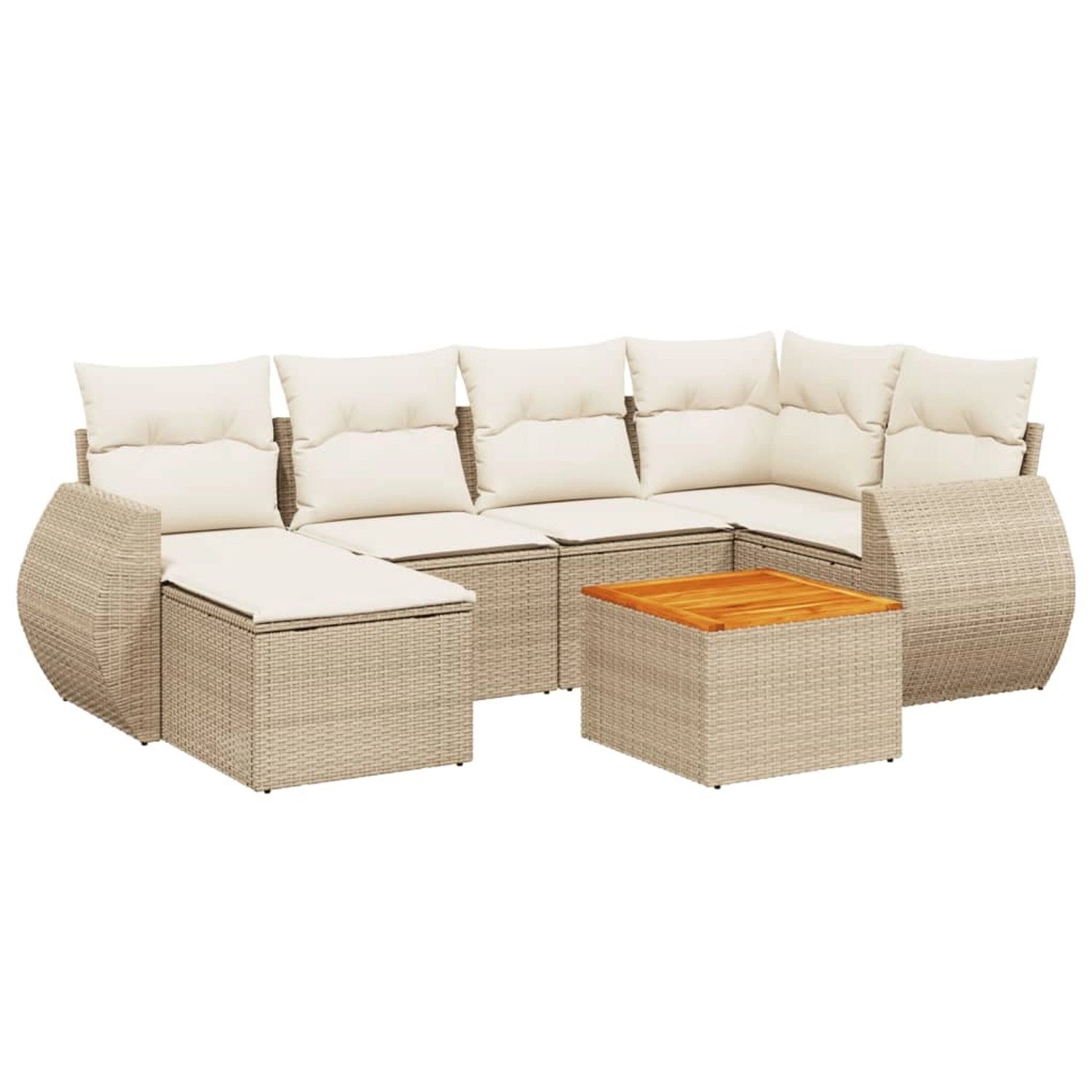 vidaXL 7-Tlg Garten-Sofagarnitur mit Kissen Beige Poly Rattan 3257437