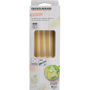 Fackelmann Glastrinkhalme Sommerparty, 4 gelbe Trinkhalme aus Glas mit 2 Reinigungsbürsten.