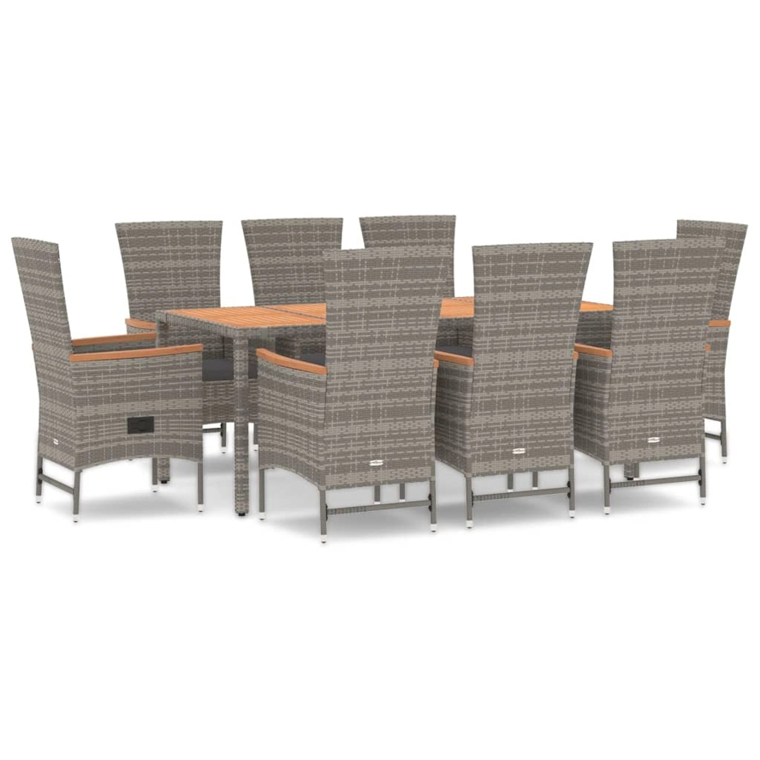 vidaXL 9-Tlg Garten-Essgruppe mit Kissen Grau Poly Rattan 3157553