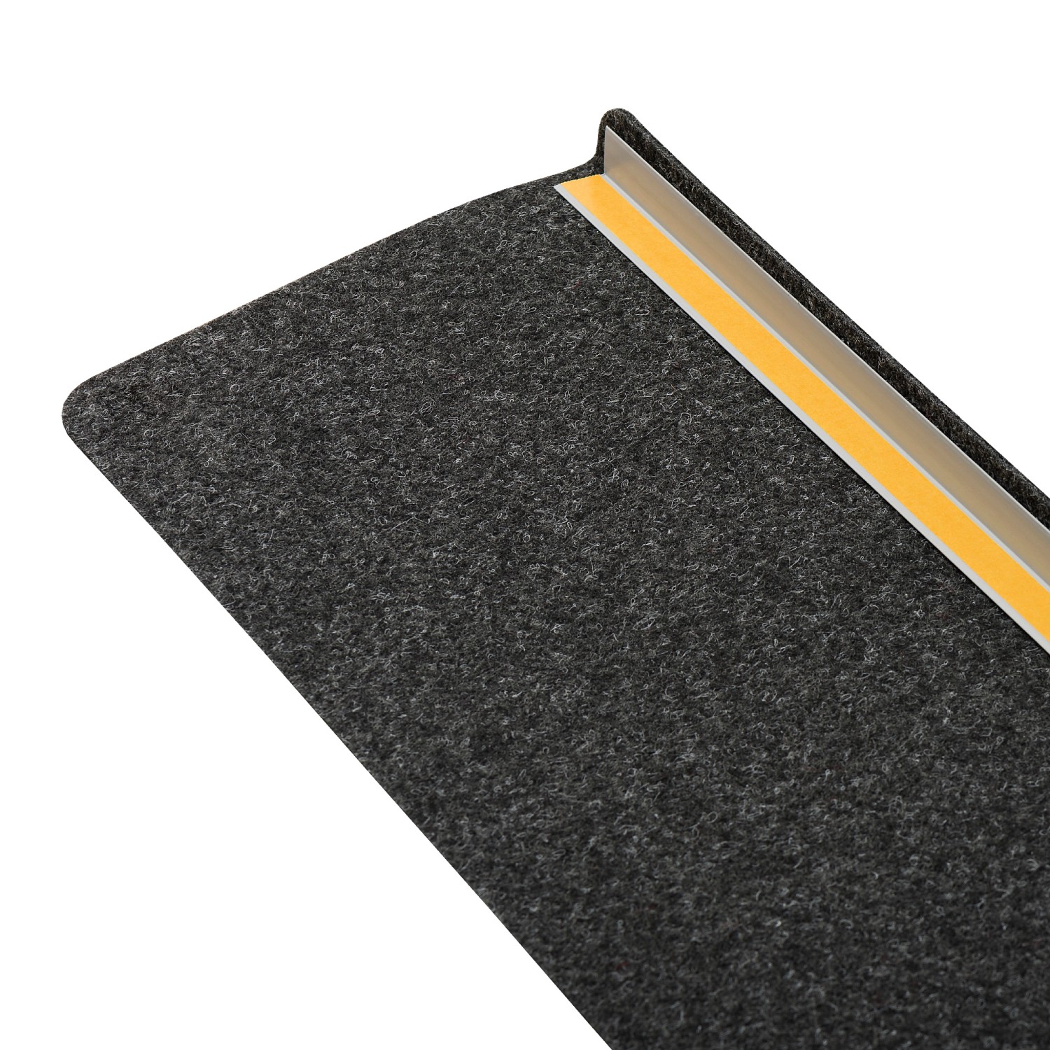 Anthrazitfarbene Nadelfilz Stufenmatte Bent, 24x65cm, 15er Set. Treppenschutz für mehr Sicherheit.