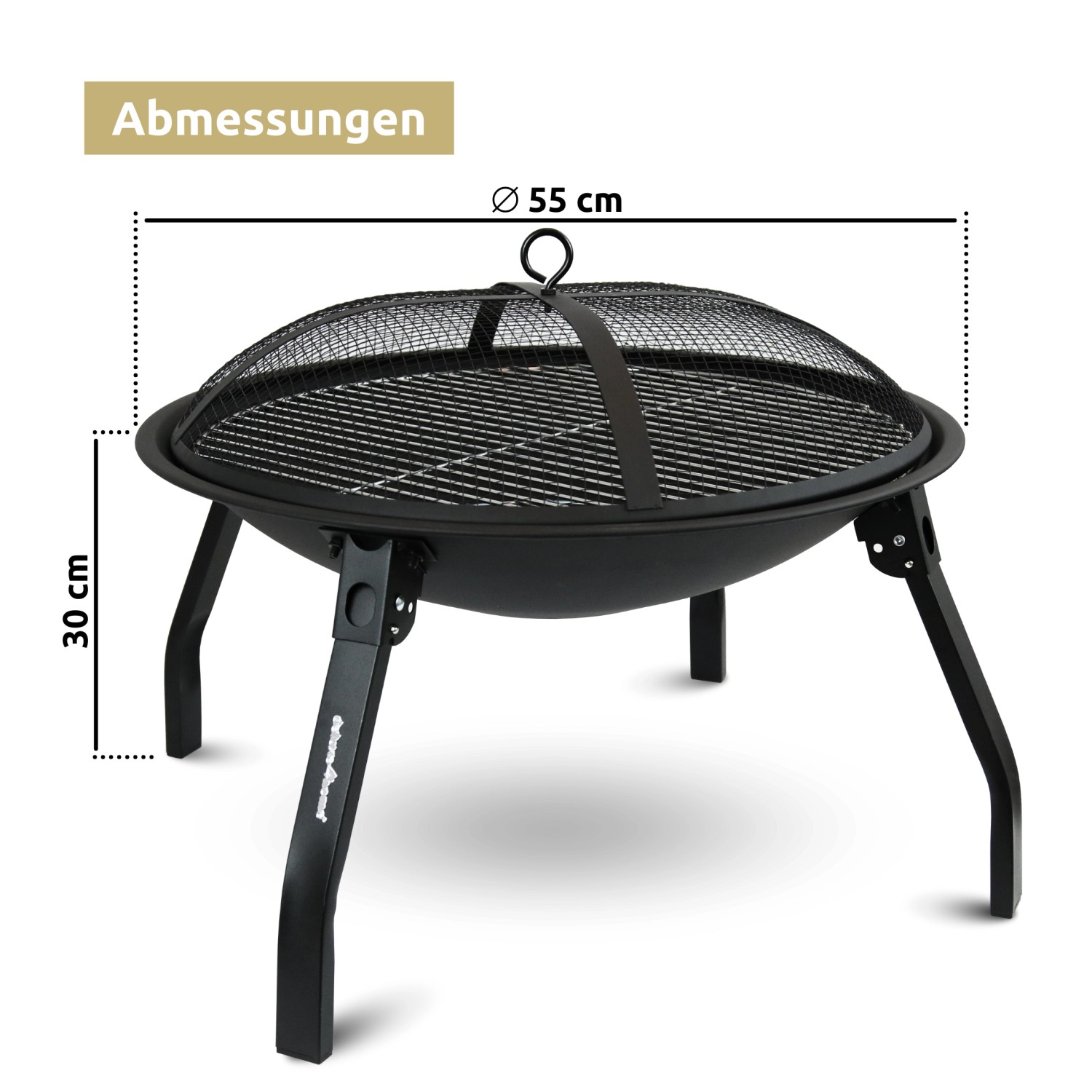 deluxe4home XL Feuerschale mit Grillrost und Funkenschutzdeckel