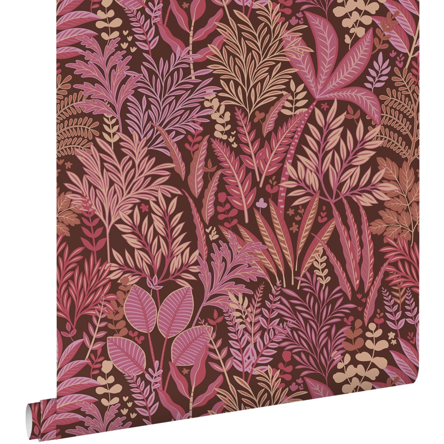 ESTAhome Tapete Tropische Blätter Und Blüten Aubergineviolett Und Rosa 50 X günstig online kaufen