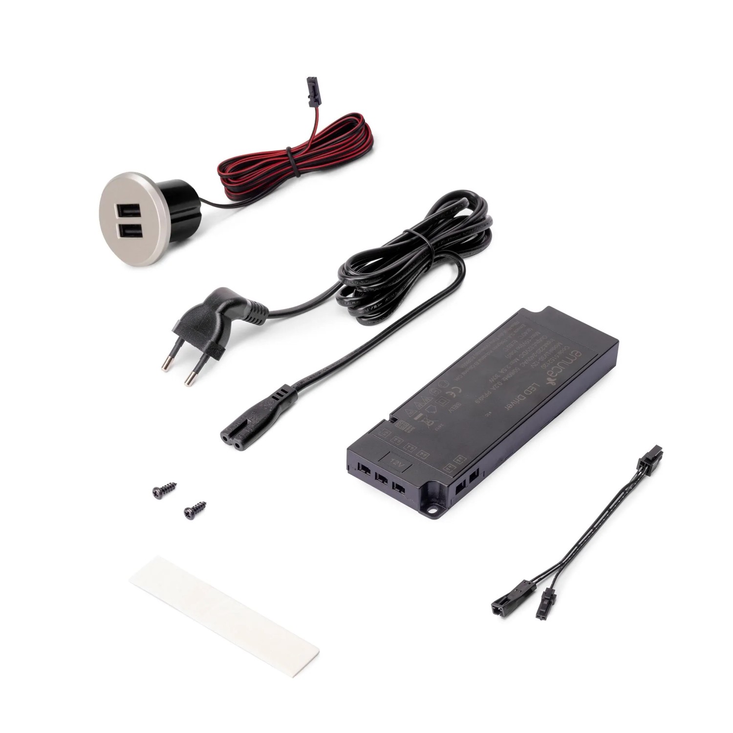 Emuca Set aus Plugy USB Verbinder Set Inklusive Konverter und 2 USB Typ A 25 mm Durchmesser Kunststoff Grau Metallic für den Einbau in Möbel