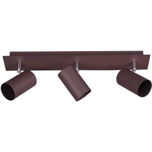 Rostfarbiger Trio Strahler Marley mit 3 Spots für Deckenmontage.
