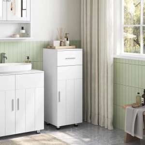 Weißer EUGAD Badezimmerschrank mit 1 Schublade, 2 Türen und verstellbarer Trennwand im modernen Bad. Praktisch, platzsparend.
