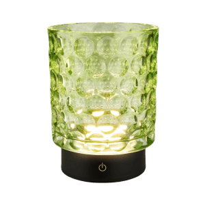Grüne Brilo Akku-LED-Tischleuchte Sunora aus Glas, dimmbar mit Touchfunktion.
