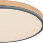 Runde LED-Deckenleuchte Doro, graphitfarben mit Holzoptik, dimmbar und mit Fernbedienung.