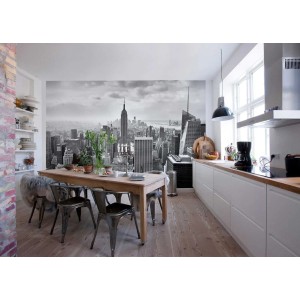 Fototapete New York in Grau (368x254 cm) im Esszimmer. Skyline mit Empire State Building.