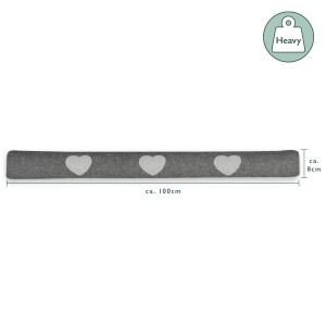 Anthrazitfarbener Beautissu Tuuli Zugluftstopper, 100cm, mit Herzmuster. Türstopper für mehr Wohnlichkeit.