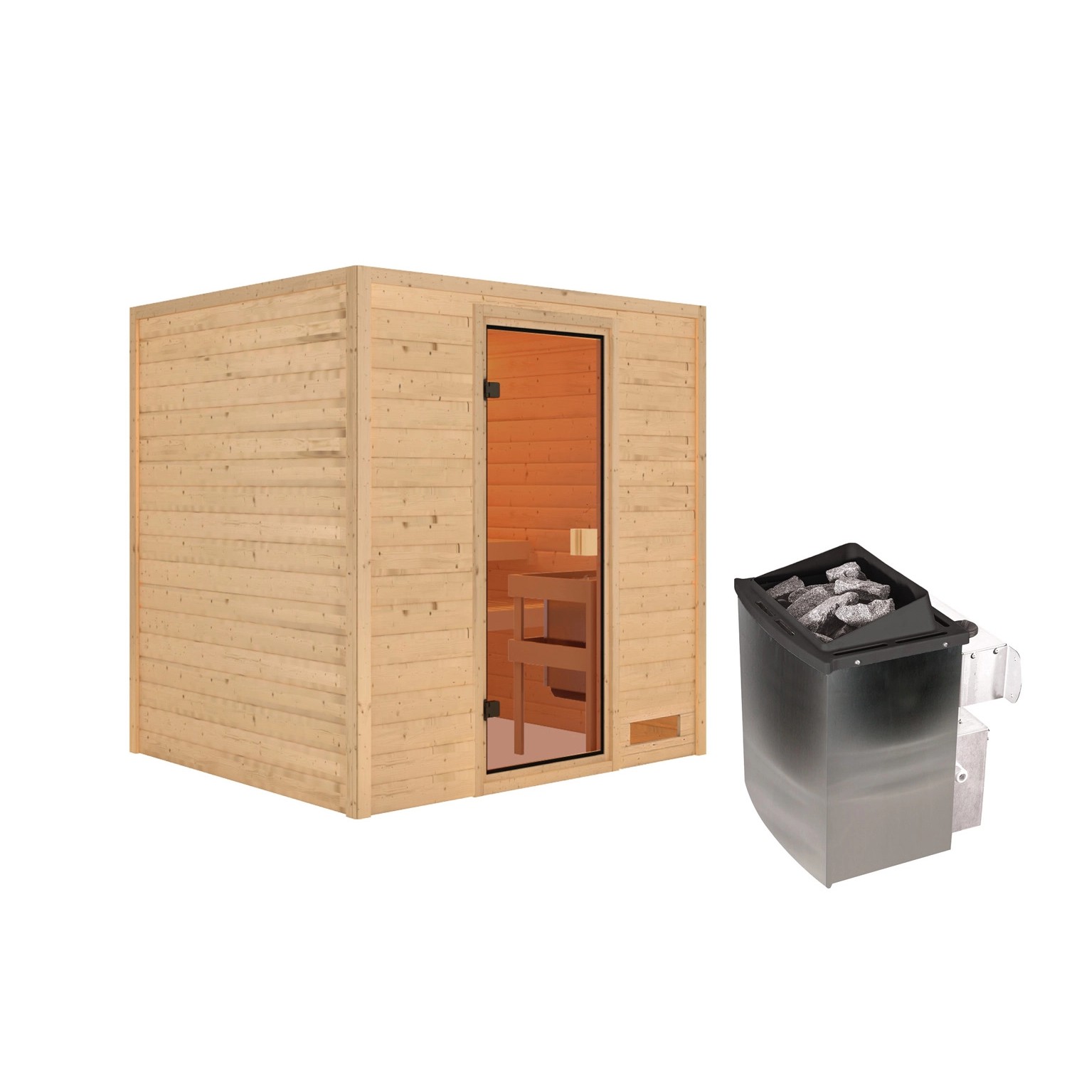 Karibu Sauna Adelina Set Naturbelassen mit Ofen 9 kW integr. Steuerung