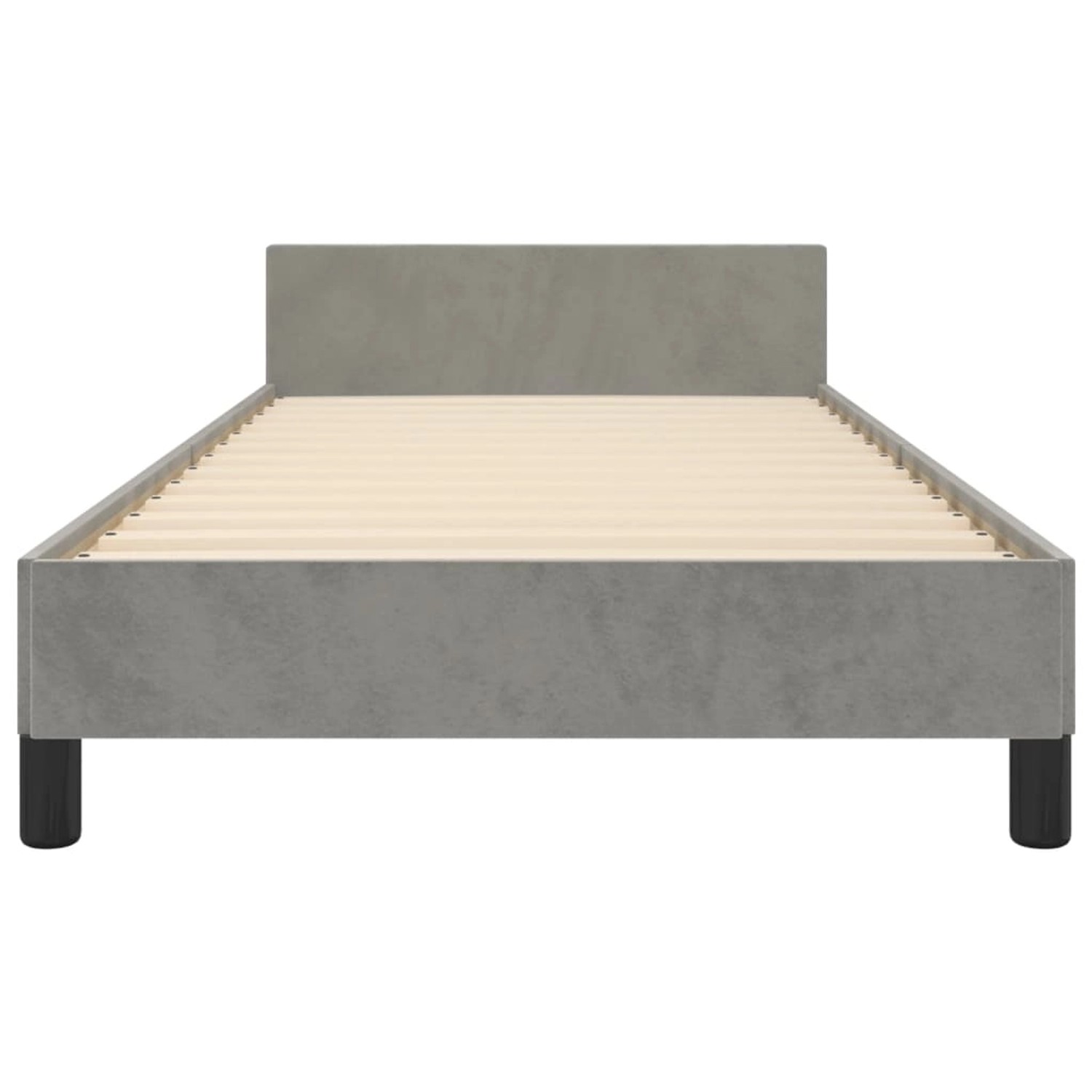 Hellgraues Samt Bettgestell (90x200 cm) mit Kopfteil für erholsamen Schlaf.