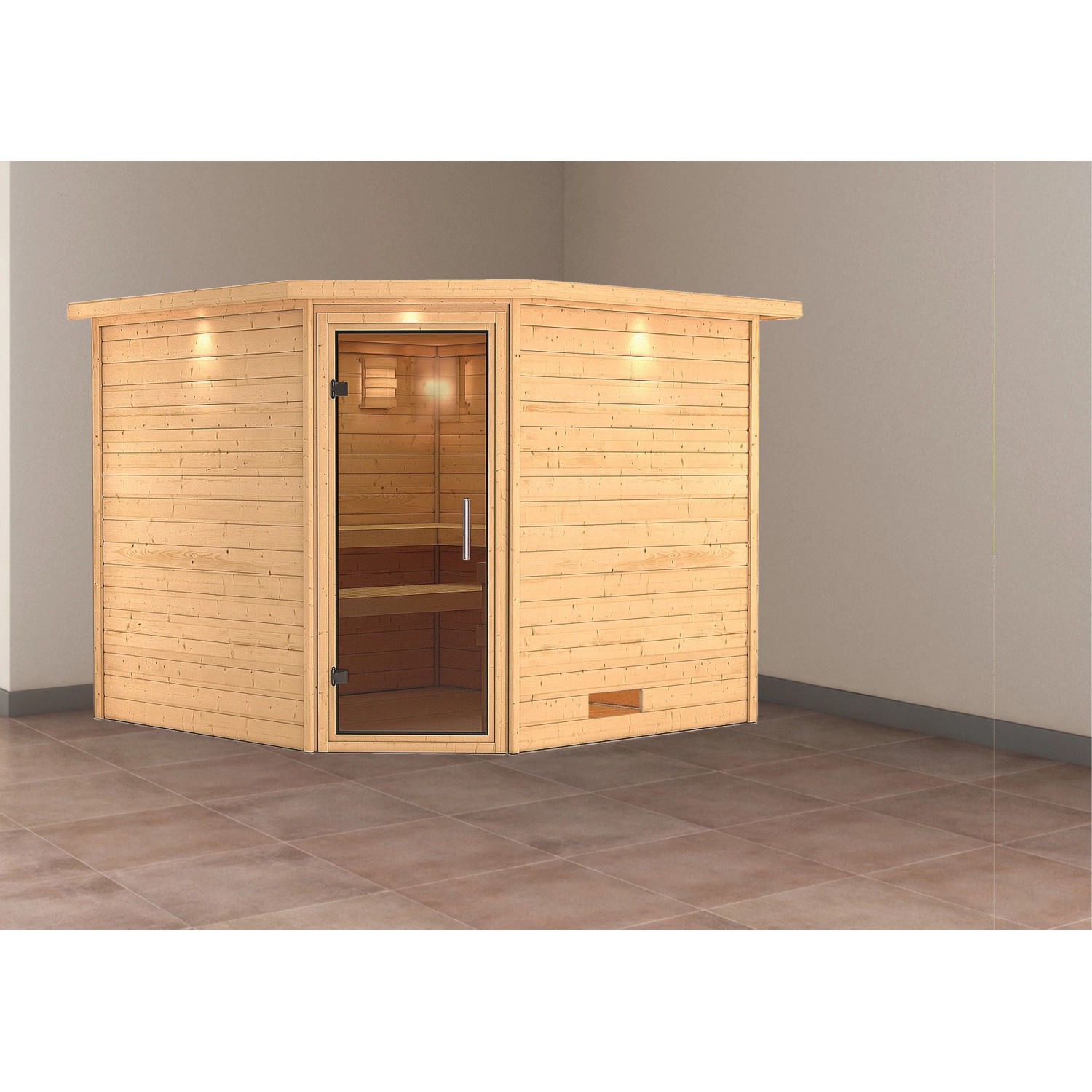 Karibu Sauna Leona LED-Dachkranz Natur