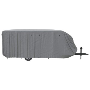 Graue vidaXL Schutzhülle für Wohnwagen (732x250x220 cm) aus Vliesstoff zum Schutz vor Frost und Witterung.