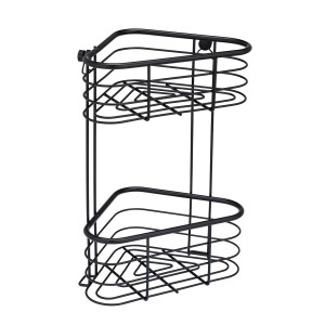 Schwarzes Wenko Eckregal Trestina aus Edelstahl mit 2 Ablagen für Bad und Dusche.