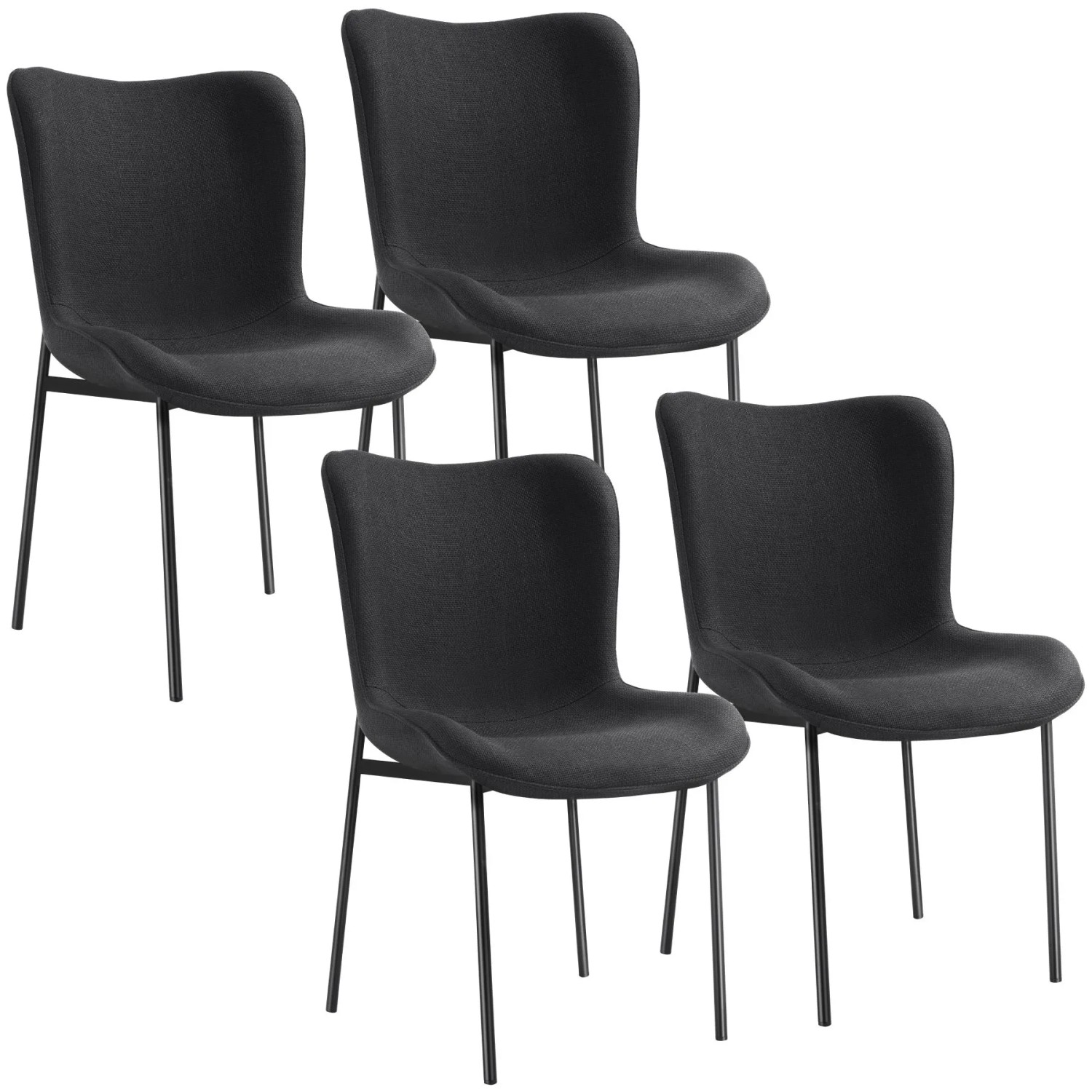 Tectake Polsterstuhl  Tessa Ergonomische Form Mit Hoher Rückenlehne Schlanke Stahlbeine 4Er Set 62 x 54 x 90 cm Webstoff Schwarz Schwarz