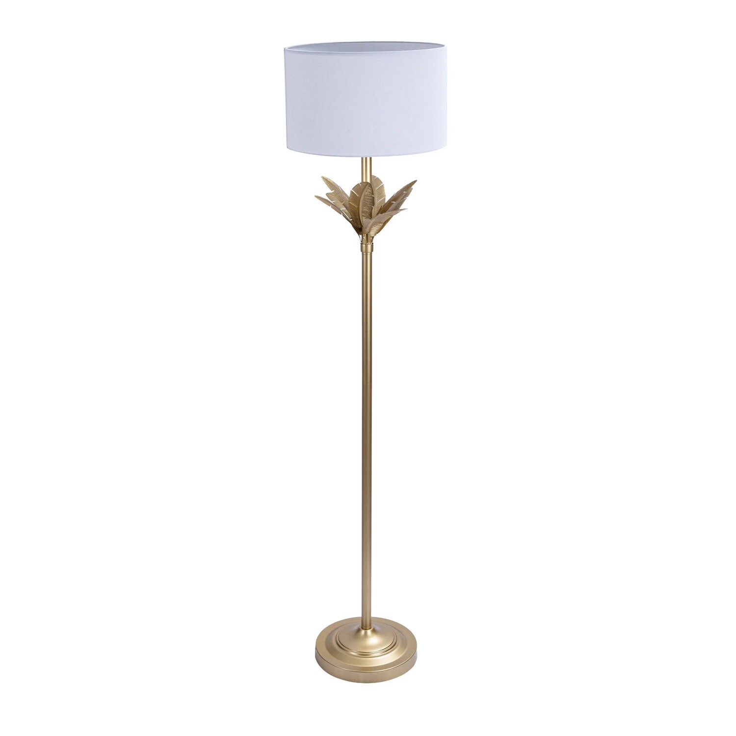 Relaxdays Stehlampe Eisen Weiß Gold mit Palmenblättern 152,5 cm x 33 cm 4,3 kg