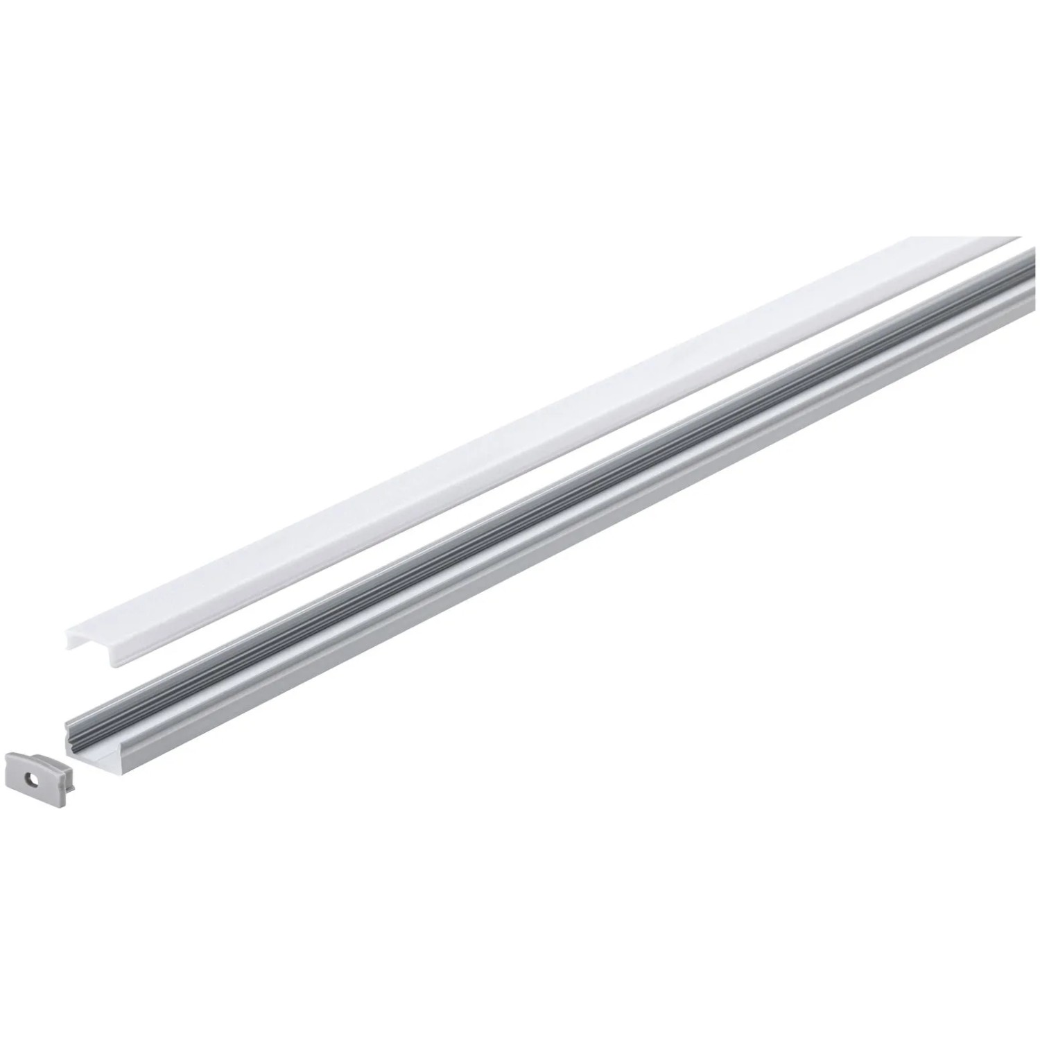 Paulmann Base Profil, 1 m, mit Diffusor für LED-Streifen. Aluminiumprofil, silberfarben, mit weißem Diffusor.