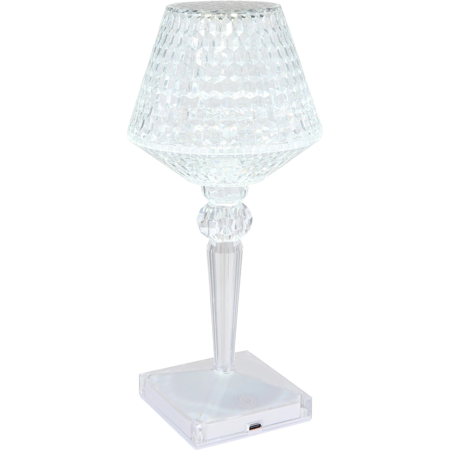 Globo LED-Tischleuchte Kristall, ø 12 cm, 26 cm hoch. Dekorative Außenleuchte mit USB-Ladekabel.