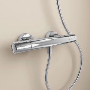 Ideal Standard Ceratherm T100 Brausethermostat AP Chrom, Aufputz-Thermostat mit zwei Griffen.