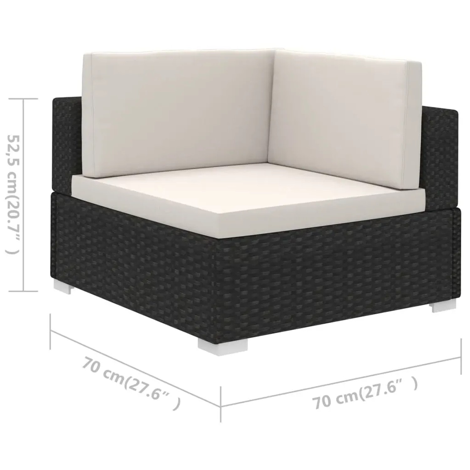 vidaXL Garten-Lounge-Ecke, Poly Rattan schwarz mit cremeweißen Auflagen.