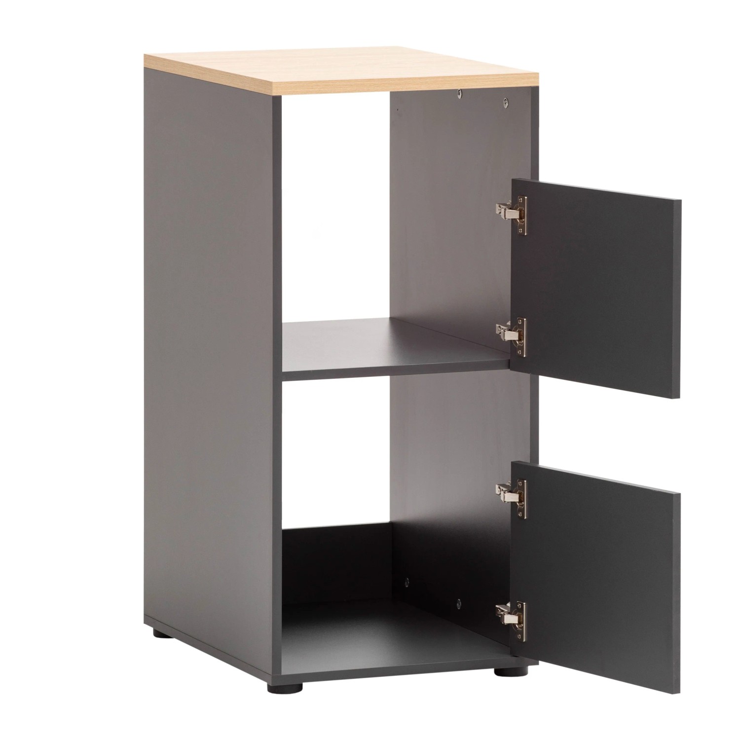 Schildmeyer Wäscheschrank Solea U 670 in Anthrazit mit zwei offenen Türen. Hauswirtschaftsraummöbel.