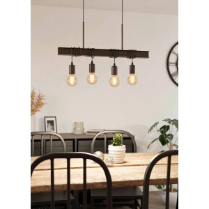 4-flammige Eglo Hängeleuchte Townshend im Vintage-Design in Braun und Schwarz.