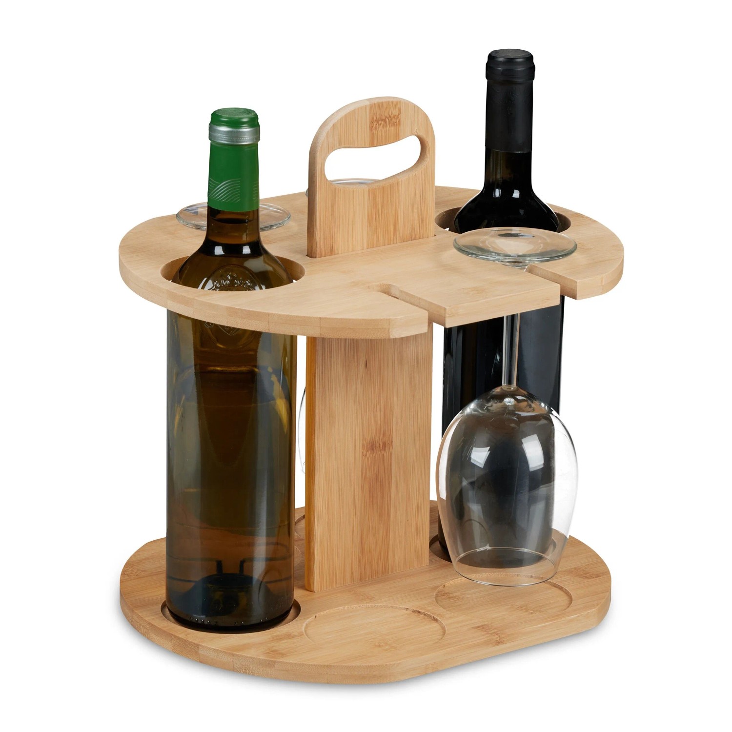 Relaxdays Weinbutler Bambus Natur für 2 Flaschen und 4 Gläser 30,5 cm x 30 cm x 25 cm 1 kg