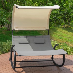Graue SoBuy Schaukelliege für 2 Personen mit Sonnendach und Rollen. Ideal für Garten und Terrasse.