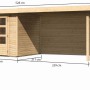 Karibu Holz-Gartenhaus Boras Natur, unbehandelt, mit Flachdach und Anbau, Maße: 238x213 cm.
