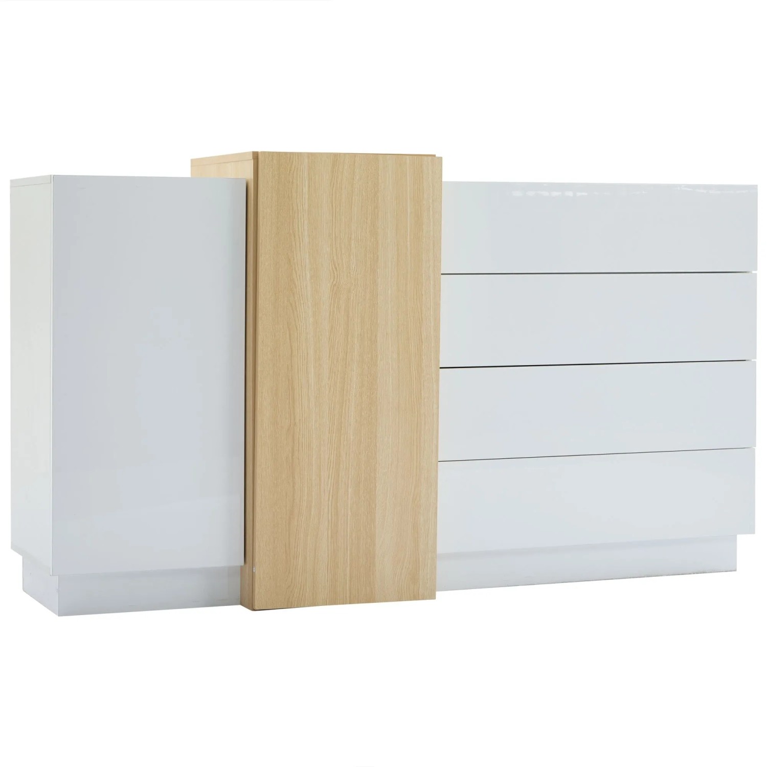 ModernLuxe Sideboard Hochglanz mit 4 Türen 3 Schubladen MDF Weiß Holzfarben