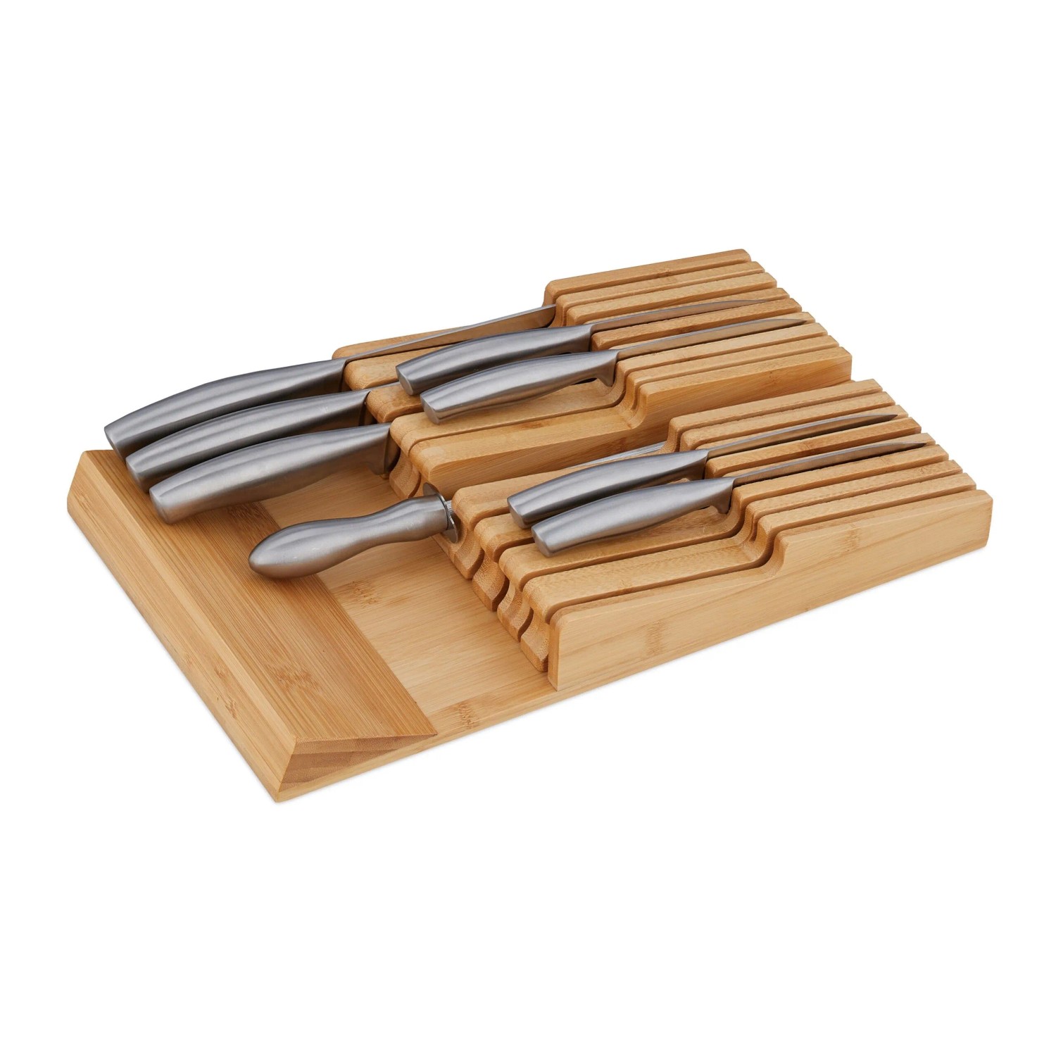 Relaxdays Messerhalter für Schublade Bambus Natur Für 16 Messer 5,5 cm x 24 cm x 40 cm 1,8 kg