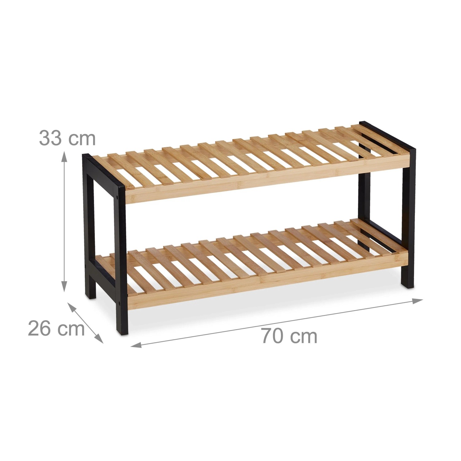 Relaxdays Schuhregal Bambus MDF Natur Schwarz mit 2 Ebenen 33 cm x 70 cm x 26 cm 2,2 kg_4
