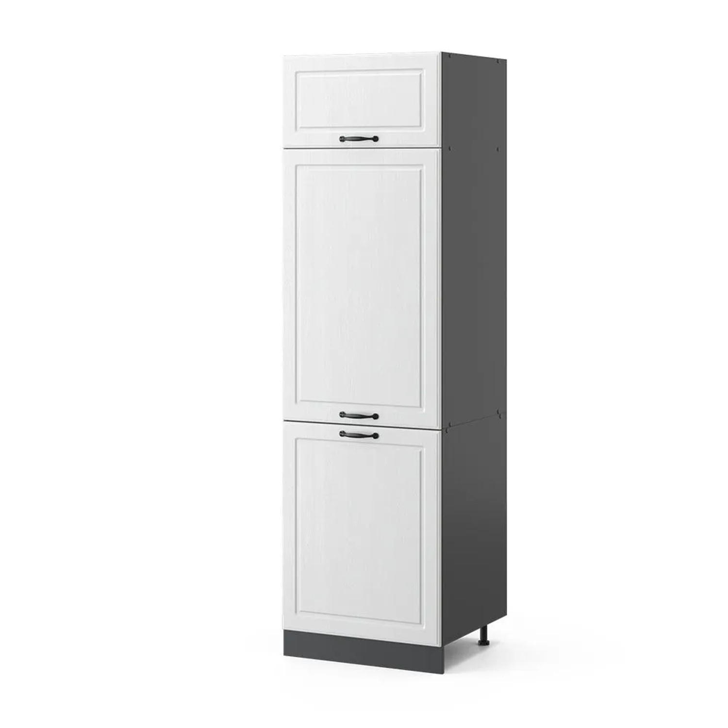 Vicco Kühlumbauschrank R-Line Hochschrank für die Küche Weiß Landhaus Anthrazit 60 cm