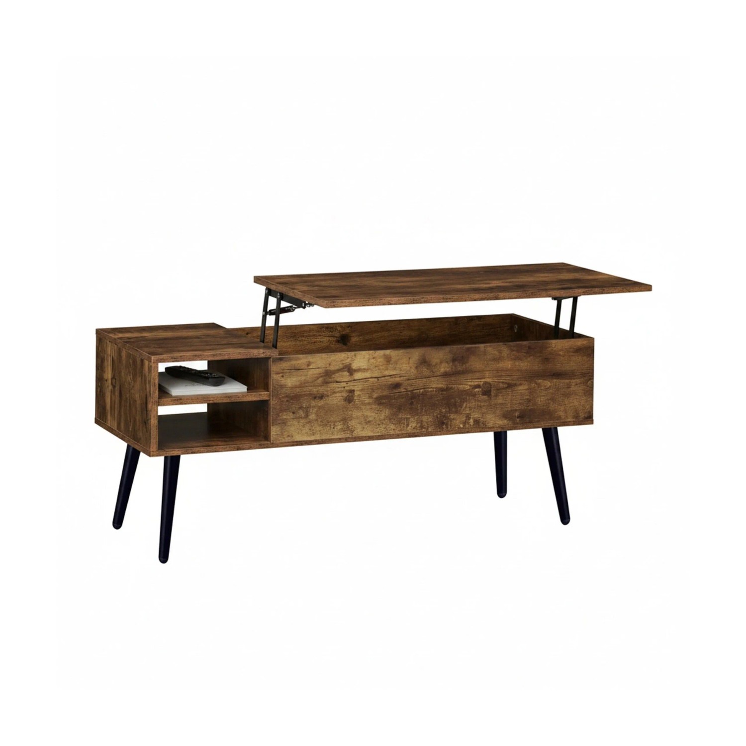 Relaxdays Couchtisch Holzwerkstoff Eisen Braun Schwarz Mit Stauraum Höhenverstellbar 46 cm x 100 cm x 40 cm 16,6 kg