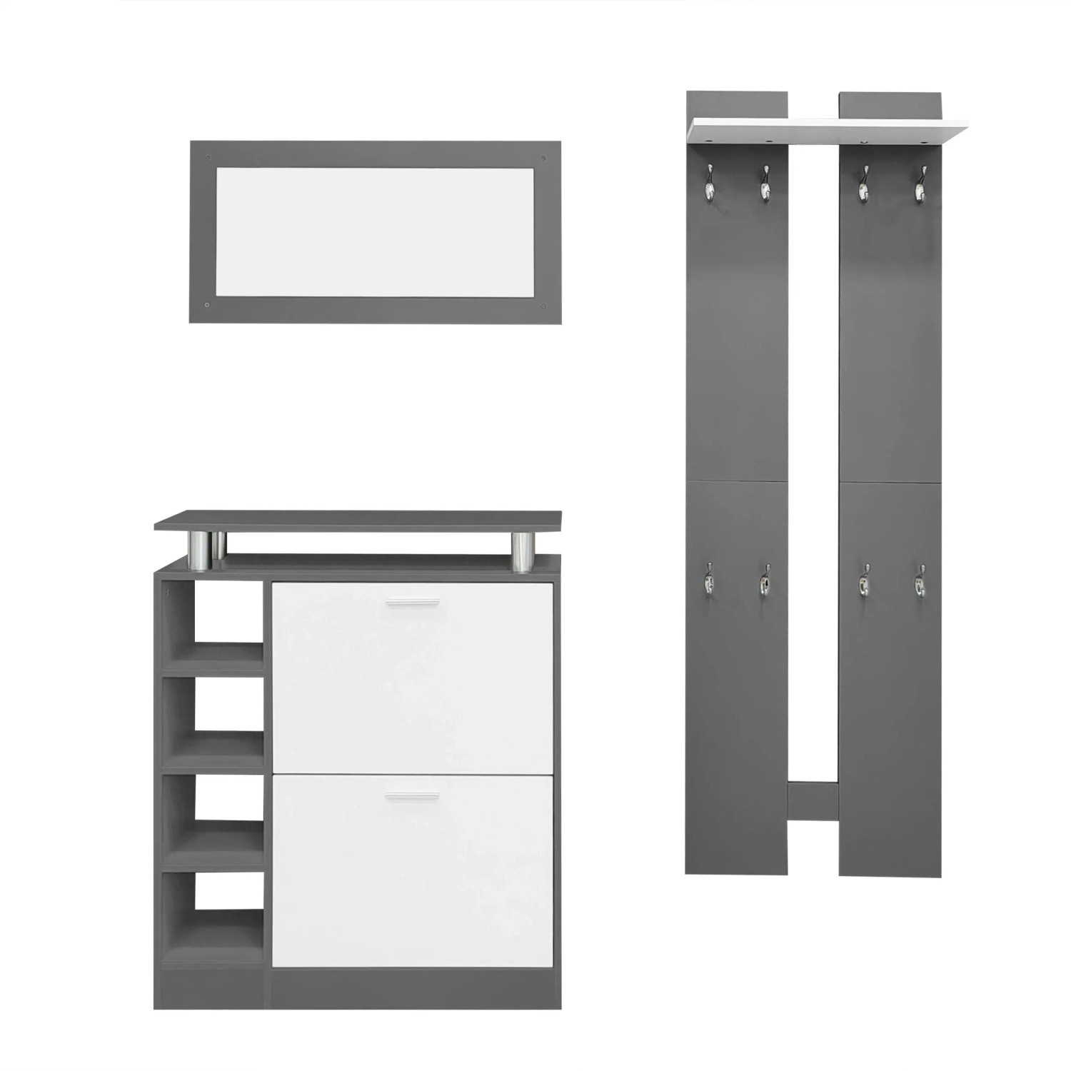 okwish GarderobenSet mit Spiegel Schuhschrank Flur 80x25x96cm Weiß