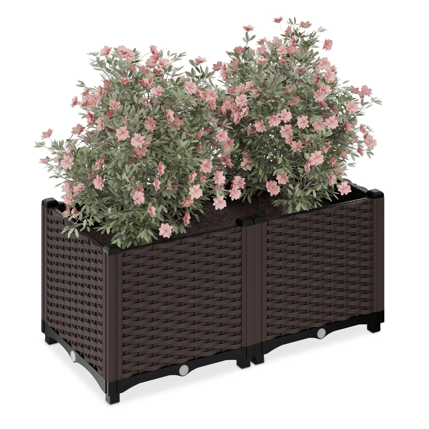 Relaxdays Pflanzkübel Kunststoff Braun Rattanoptik Wasserspeicher 80 cm x 40 cm x 38 cm