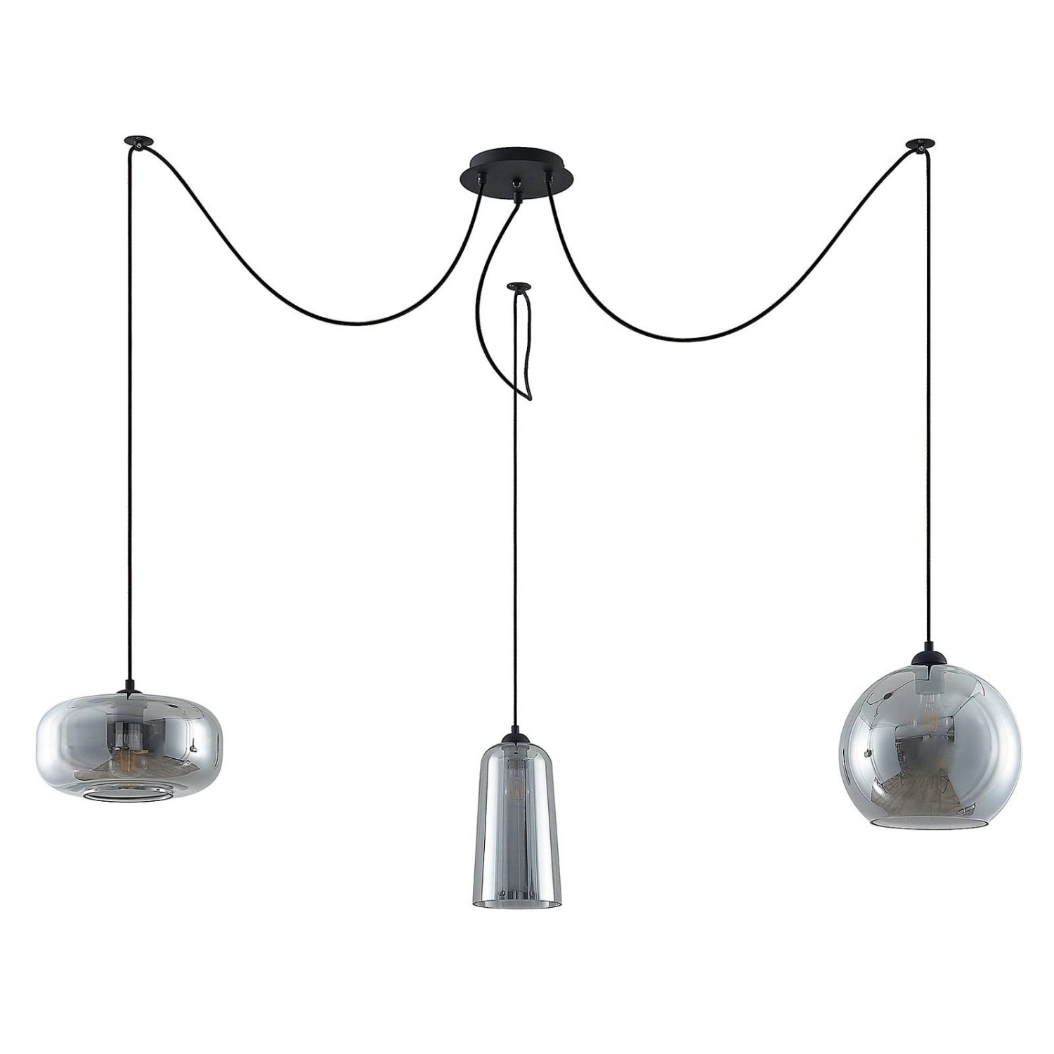 Lucande Pendelleuchte Zyli 9627330 Retro Vintage Antik in Alu aus Glas 3-fl günstig online kaufen