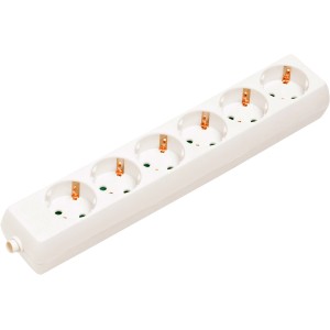 Weiße 6-fach Schutzkontakt-Steckdosenleiste aus Kunststoff mit Kindersicherung.
