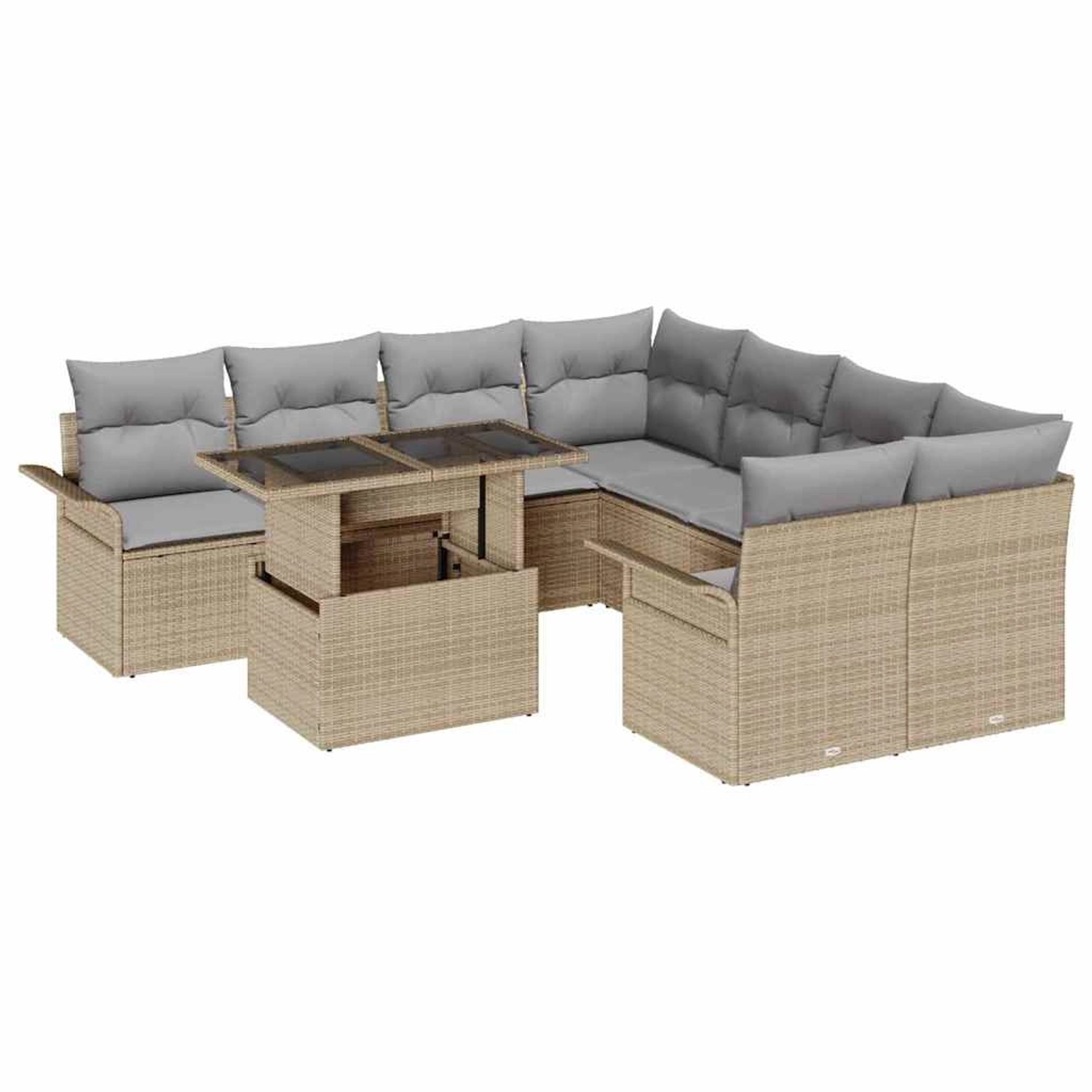 vidaXL Garten-Sofa-Set mit Kissen mit Speicher 9-Tlg Beige Poly Rattan 3356 günstig online kaufen