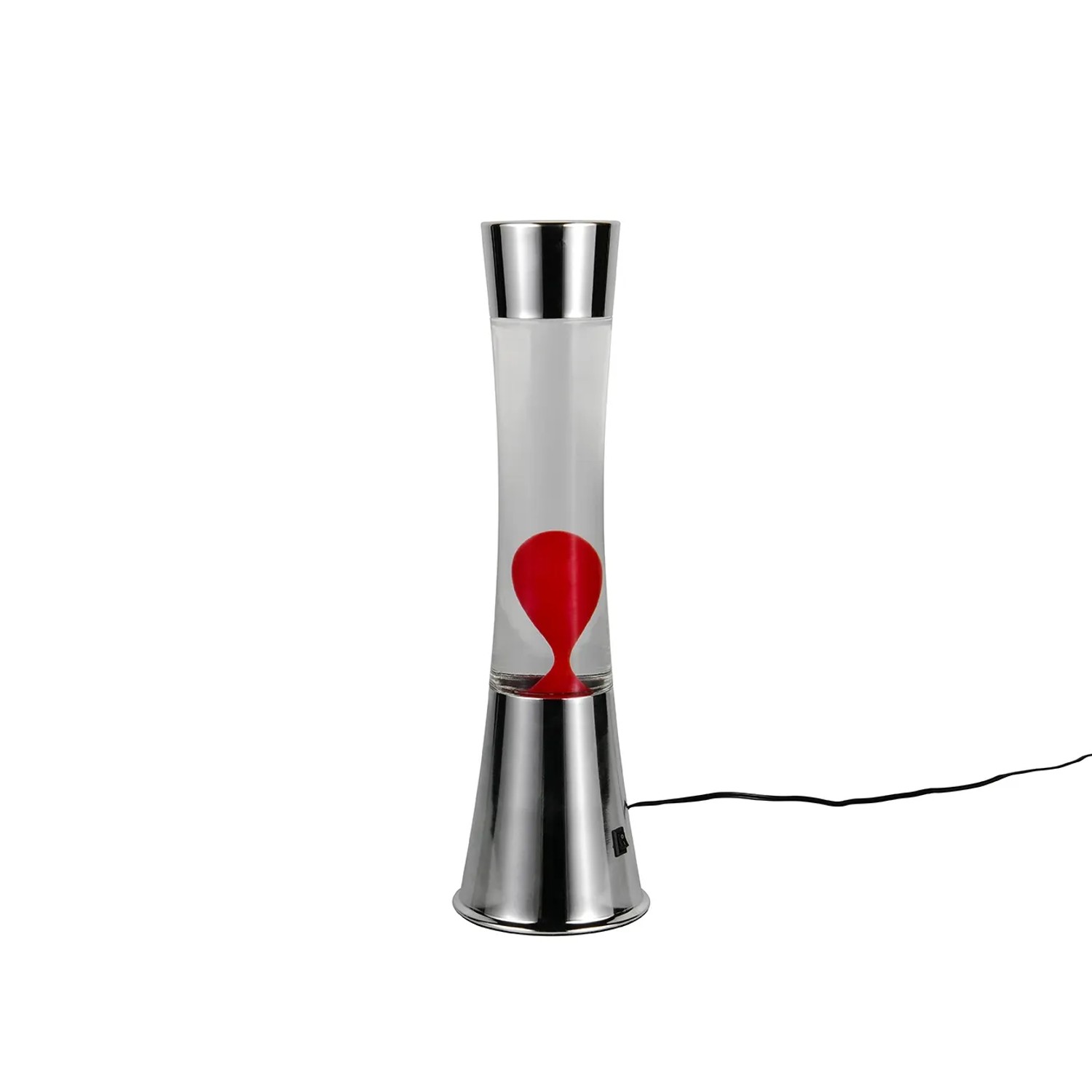 Rote Reality LED Lavaleuchte Etna, Design-Tischlampe mit warmweißem Licht und silberfarbenem Fuß.
