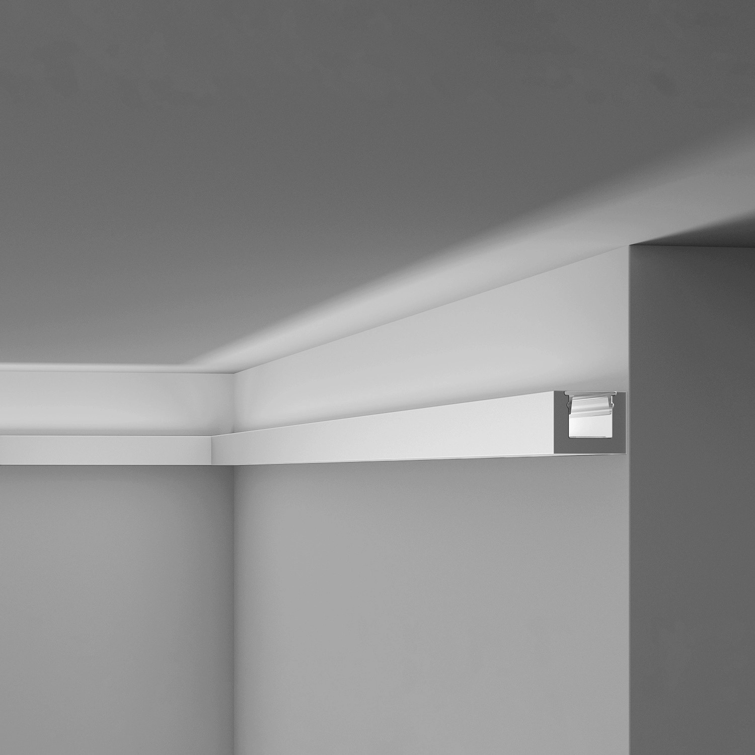Graue NOEL & MARQUET Eckleiste IL12 WALLSTYL für indirekte Beleuchtung, 200 cm lang.