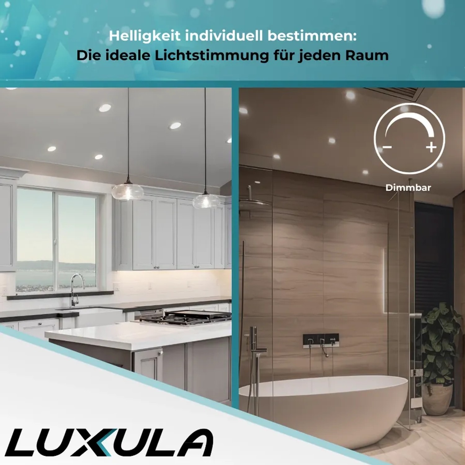 LUXULA LED Downlight 6er Set in Küche und Bad, dimmbar und mit einstellbarer Farbtemperatur.